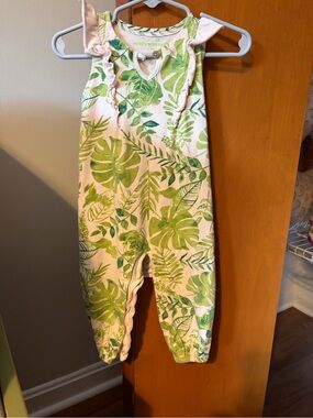 Burt's Bees Baby Green Leaf-Print Romper with Ruffle Straps